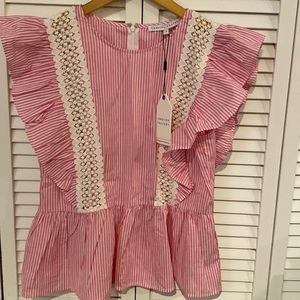 English Factory Poplin Ruffle with lace trim top